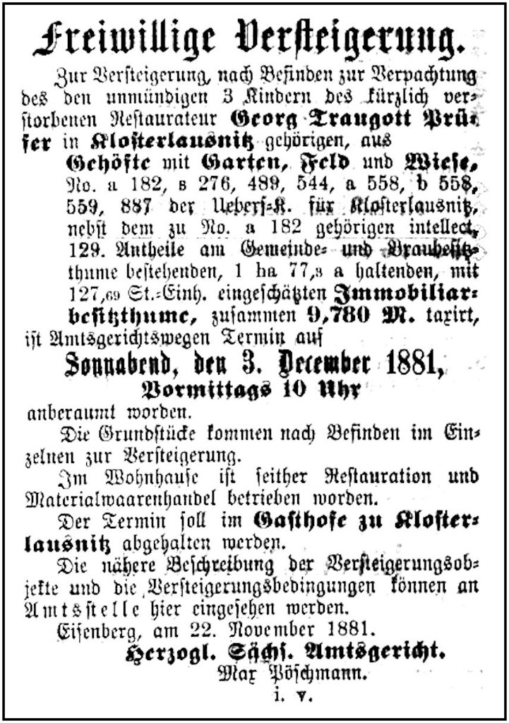 1881-12-03 Kl Versteigerung Pruefer